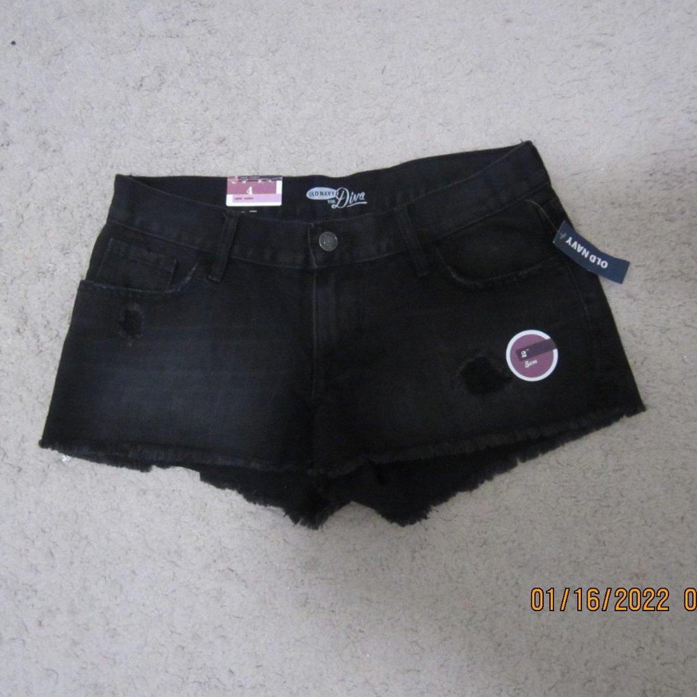 Women's Old Navy Size 4 Black Denim Distressed Cut-off Shorts